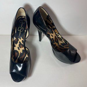 Jessica Simpson Black Patent Leather Platform High Heel Peep Toe Size 10 EUR 40